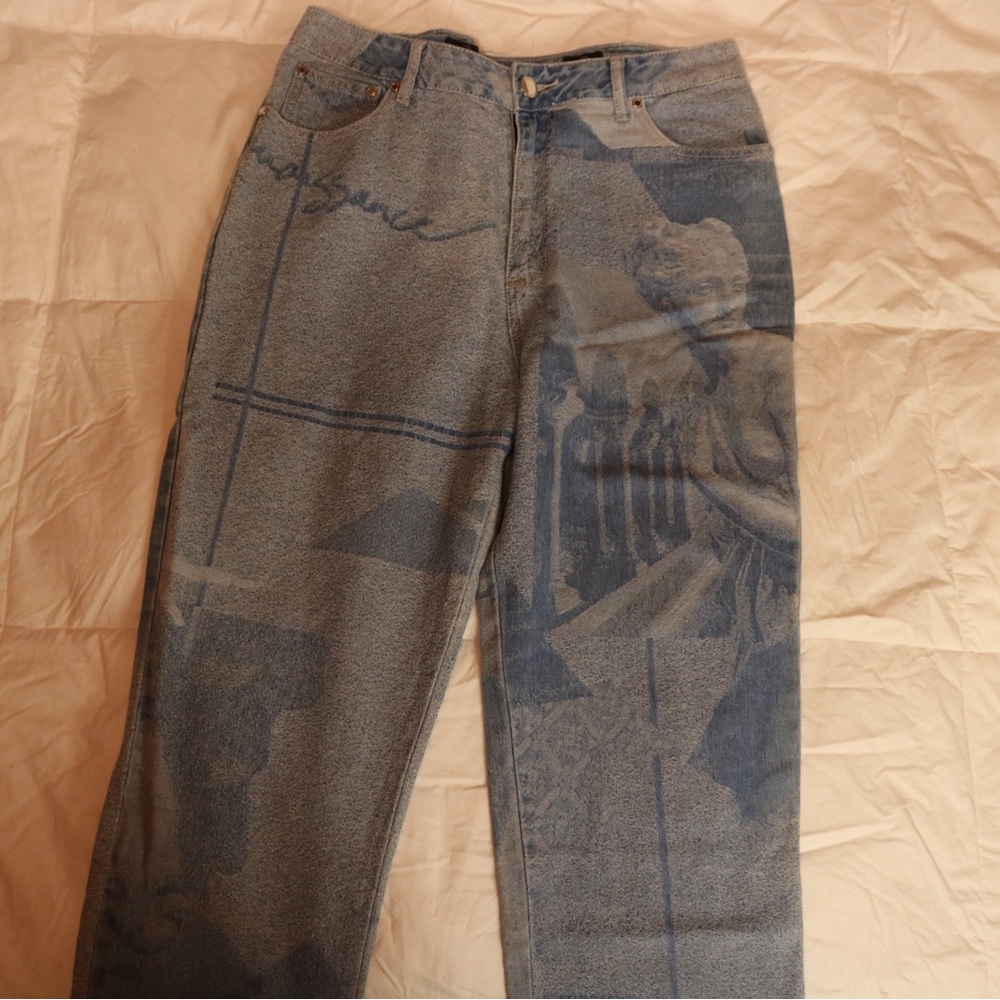 Manière de Voir Blue Jeans with Tapestry Print